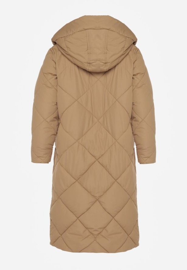 Ciemnobeżowa Kurtka Płaszcz z Geometrycznym Pikowaniem Johnatta