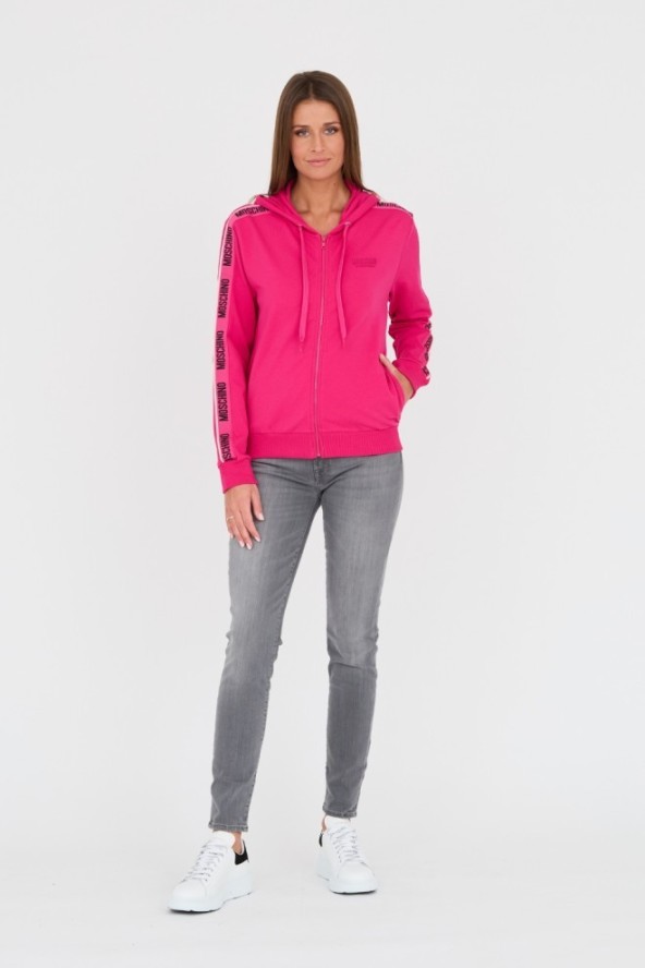 MOSCHINO Różowa damska bluza z lampasami, Rozmiar M