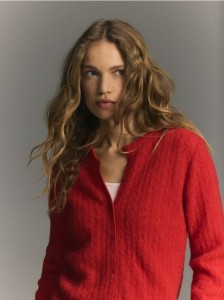 Kardigan z wełną alpaki - czerwony