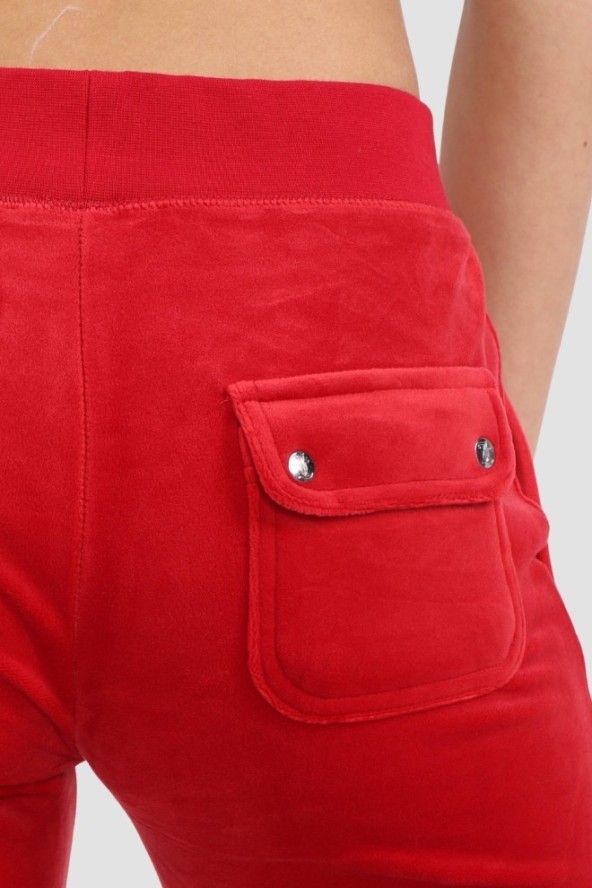 JUICY COUTURE Czerwone damskie spodnie welurowe Del Ray Pocket Pant, Rozmiar S