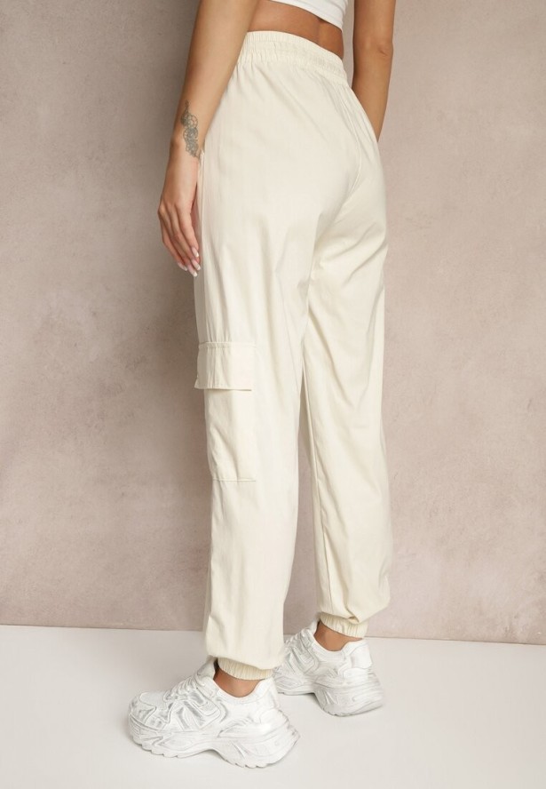 Jasnobeżowe Spodnie z Wiskozą Cargo High Waist Arrioelle