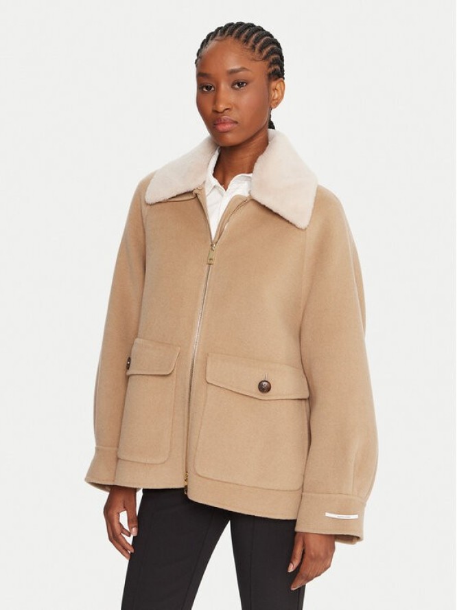 Marella Płaszcz wełniany Gettone 2523086011 Beżowy Loose Fit