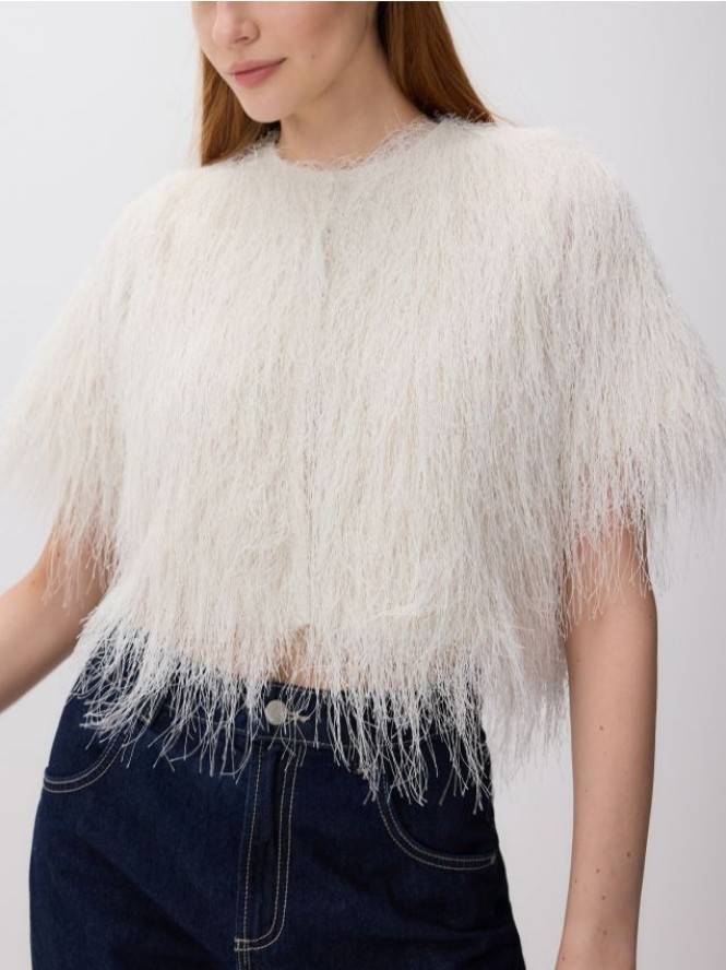 Marynarka z metalizowaną nicią - kremowy