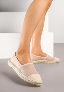 Beżowe Espadryle z Siateczki na Plecionej Podeszwie Folirelin
