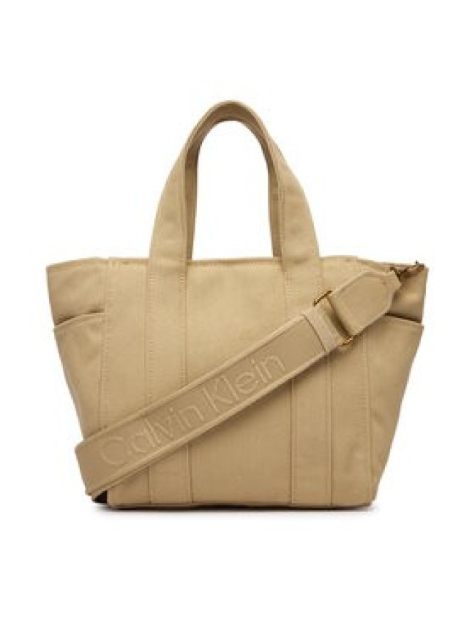 Calvin Klein Torebka Webbing Strap Canvas Small Tote LV04F3384G Beżowy