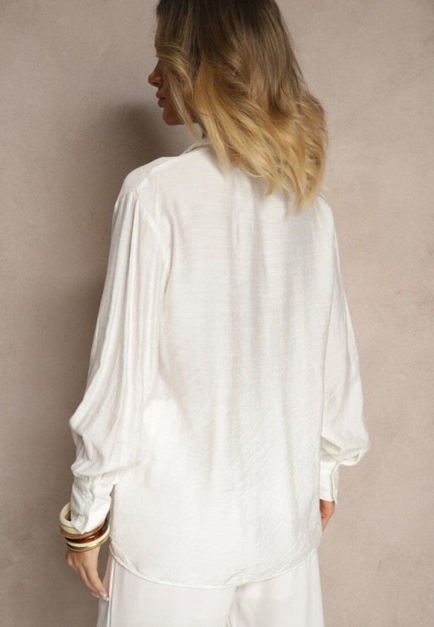 Biała Klasyczna Koszula z Wiskozą z Haftowanymi Zdobieniami Korolena