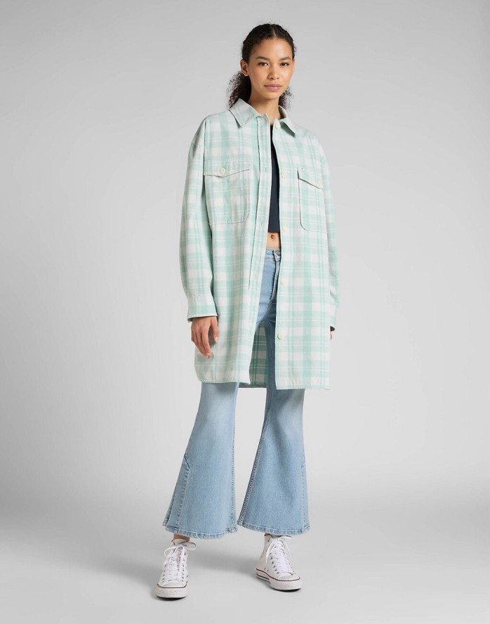 LEE ELONGATED OVERSHIRT DAMSKA KOSZULA DUSTY JADE L50WAA41 112321257