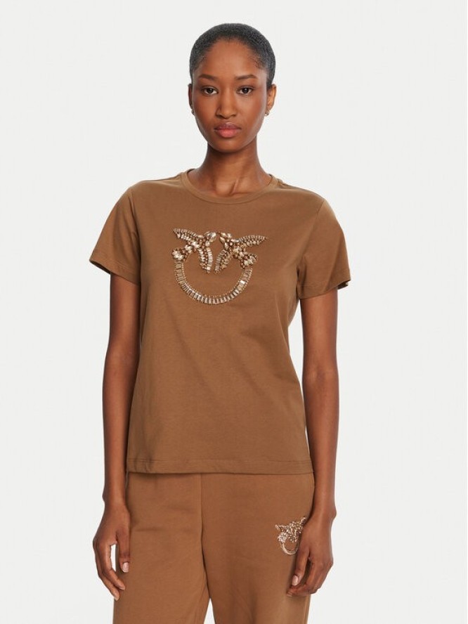 PINKO T-Shirt Quentin 100535 A2RN Brązowy Regular Fit
