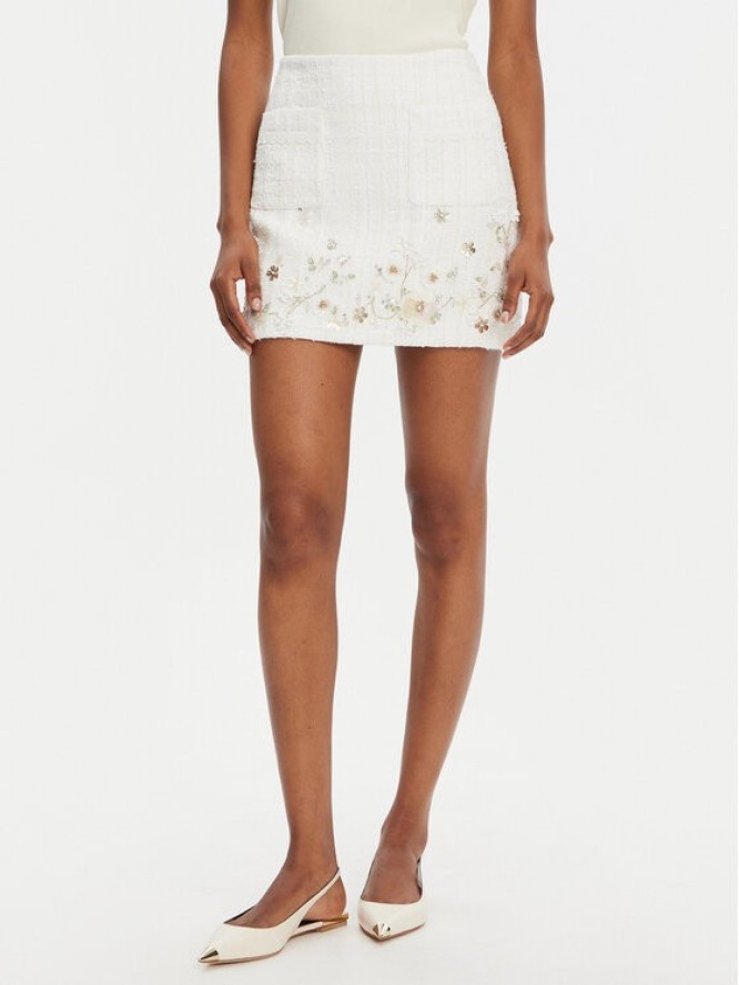 Elisabetta Franchi Spódnica mini GO-108-52E2-V400 Écru Regular Fit
