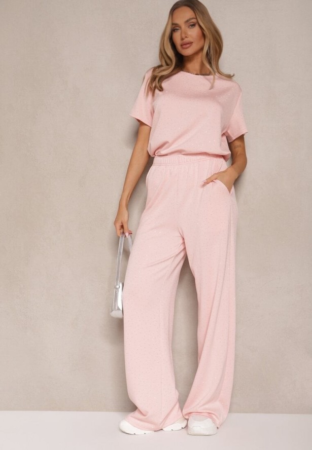 Różowy T-shirt z Wiskozą i Cyrkoniami Erritia