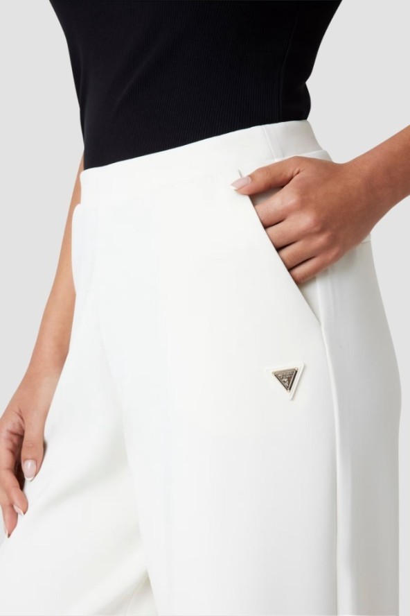 GUESS Spodnie damskie dresowe ecru Olympe Wide, Rozmiar S