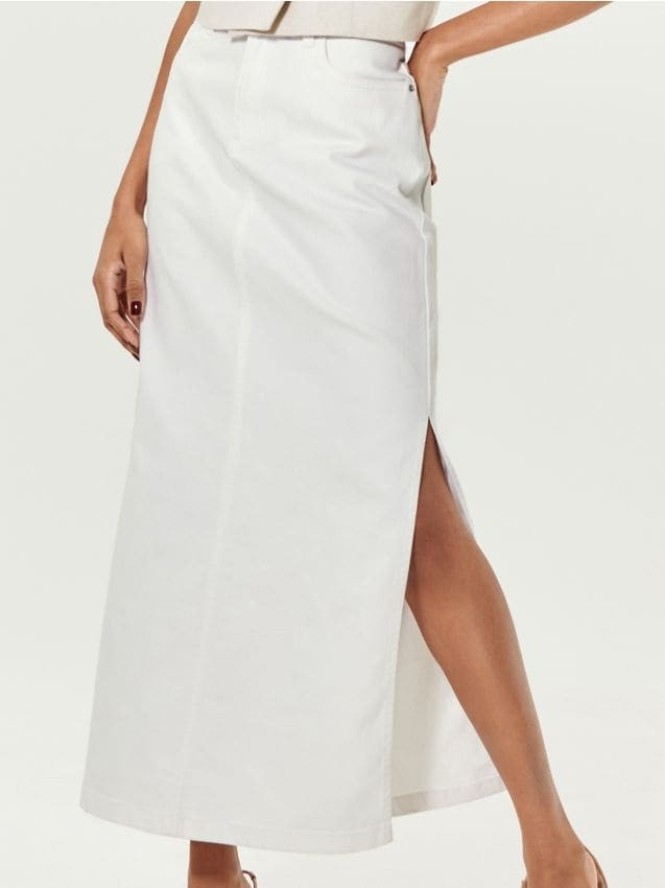 Jeansowa spódnica midi - kremowy