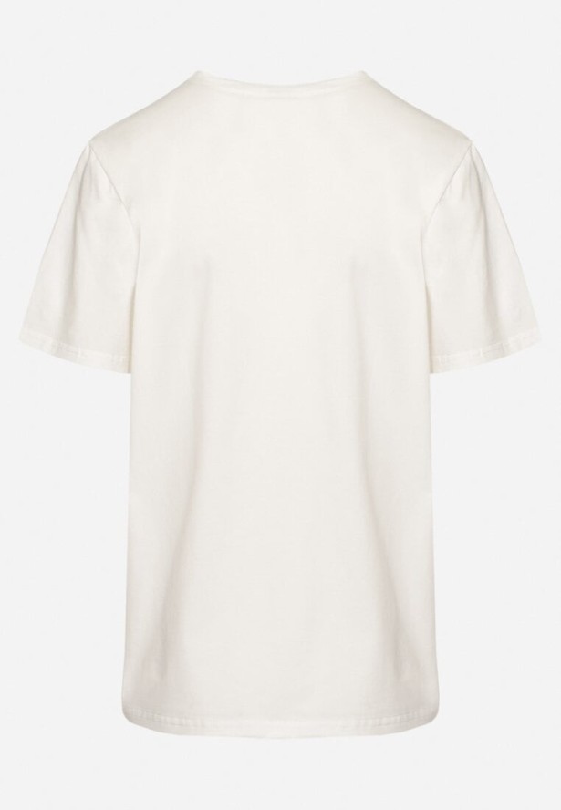 Biała Bawełniana Bluzka z Napisem i Cyrkoniowym Sercem Marilys