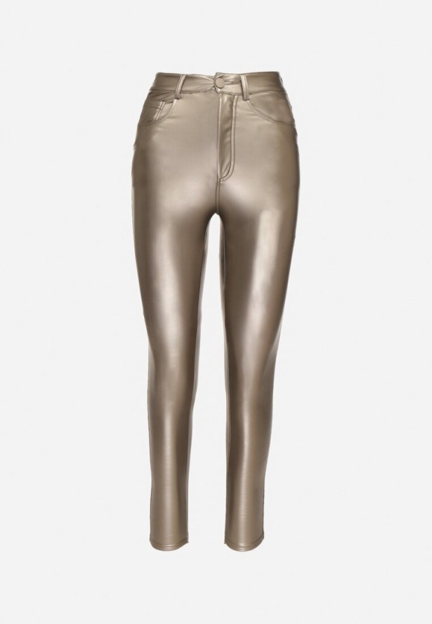 Złote Dopasowane Spodnie z Imitacji Skóry Viremi