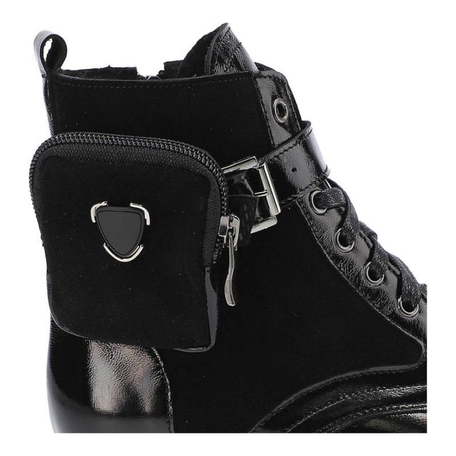 Czarne Botki Pollonus Damskie Skórzane Obuwie