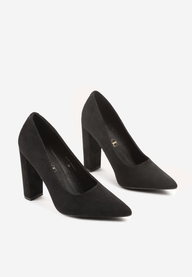 Czarne Czółenka Vices na Słupkowym Obcasie ze Skórzaną Wkładką Divira