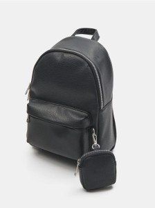 Plecak z piórnikiem z imitacji skóry - czarny