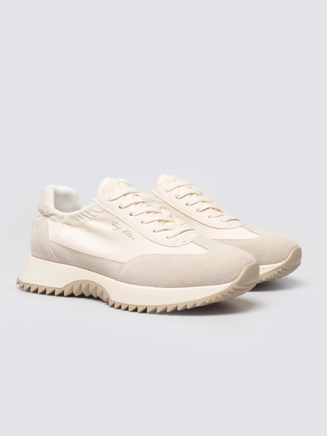 sneakersy damskie z zamszowymi wstawkami beżowe tt274512 801