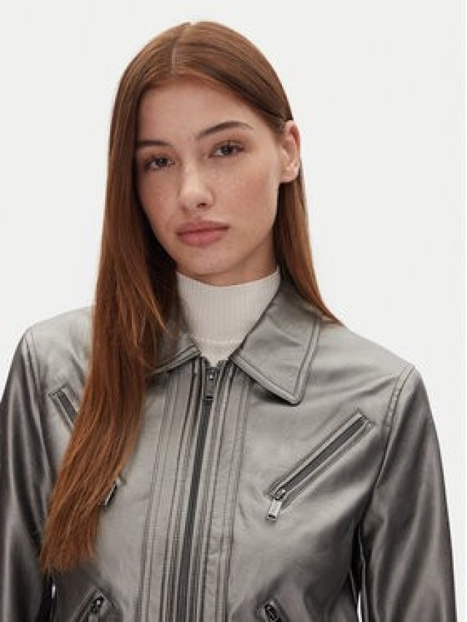 DKNY Kurtka z imitacji skóry P4JJ6XJA Srebrny Regular Fit