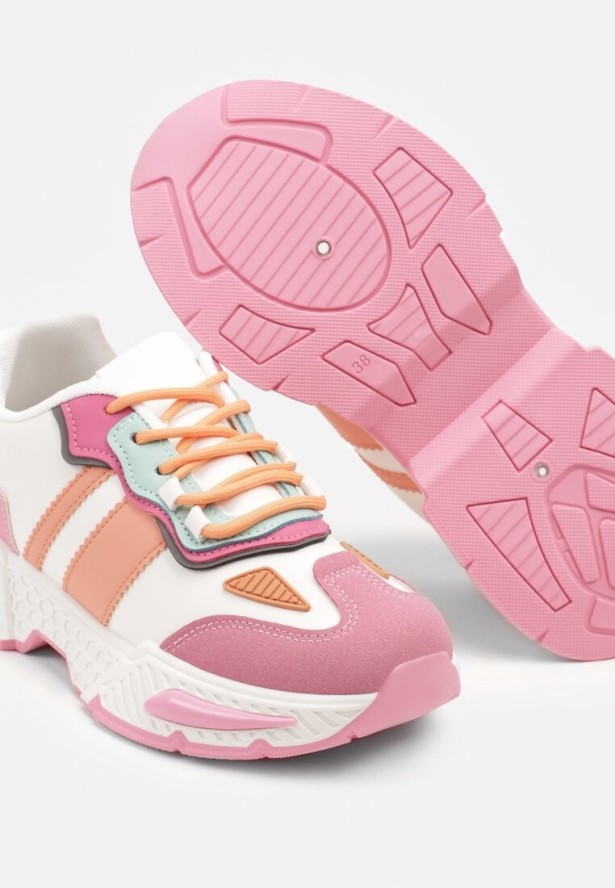 Różowo-Białe Sneakersy w Streetwearowym Stylu z Ozdobnymi Przeszyciami Isallena