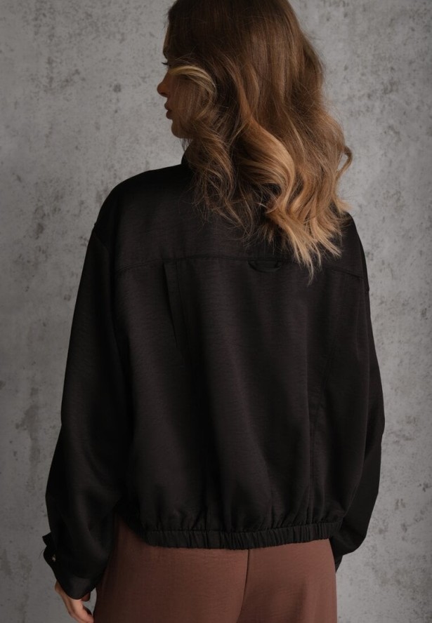 Czarna Kurtka Bomberka Oversize z Regulowanymi Mankietami Lann