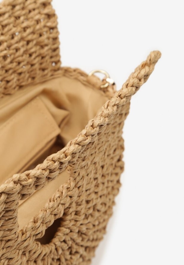 Ciemnobeżowa Geometryczna Torebka z Rączkami i Paskiem na Ramię Eporemia