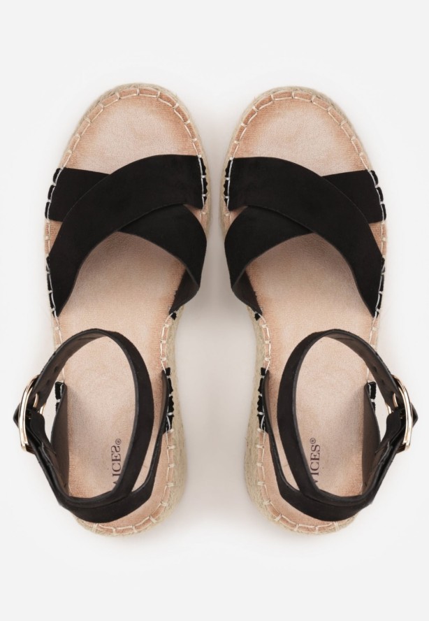 Czarne Sandały z Plecionki w Stylu Boho VICES z Paskami w Kształcie X Nahmala