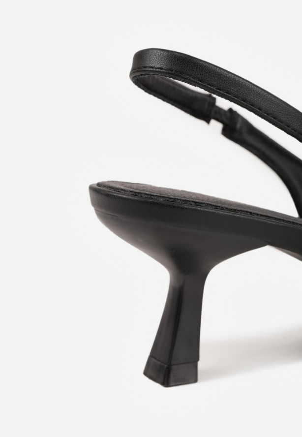 Czarne Sandały na Obcasie Kaczuszka ze Szpiczastym Noskiem Elda