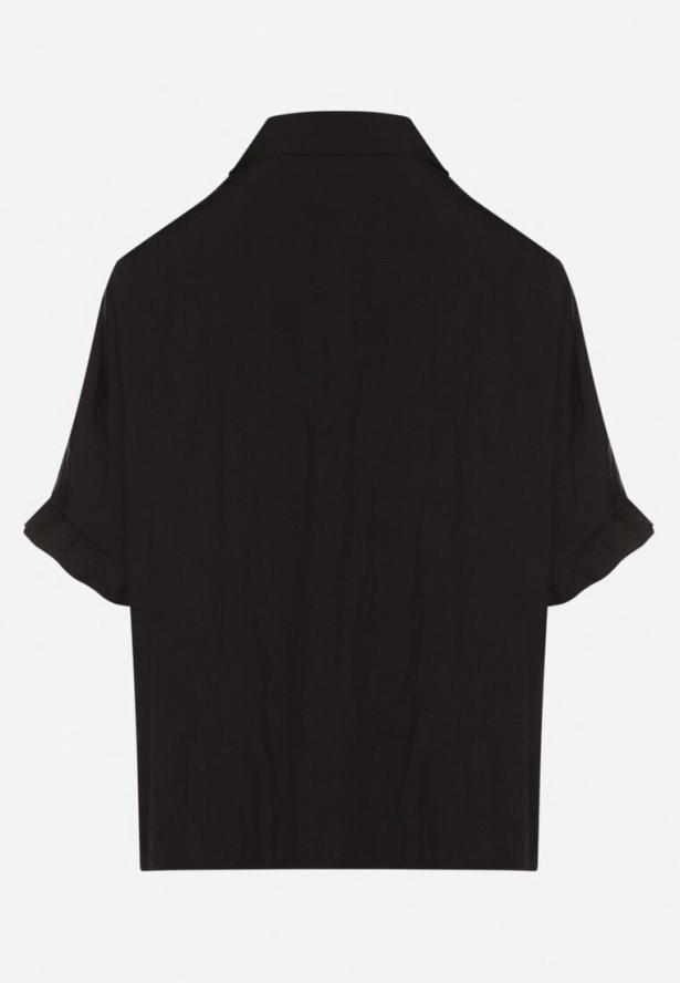 Czarna Koszula z Wiskozą i Ozdobnymi Falbankami Emeleldi