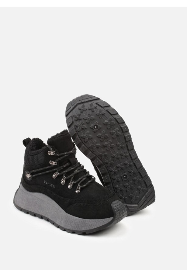 Czarne Sneakersy Śniegowce Vices na Platformie w Sportowym Stylu Nelsella