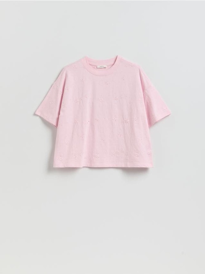 T-shirt z haftem - pastelowy róż