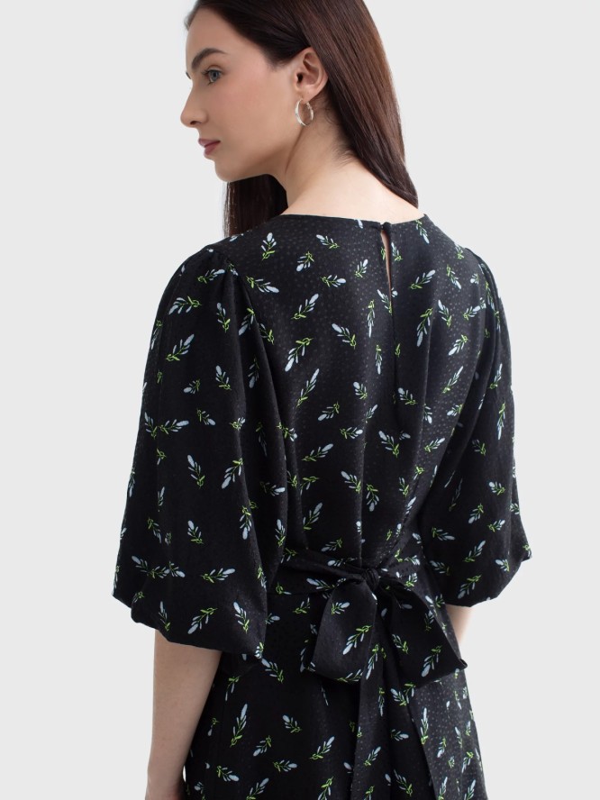 Sukienka damska z wiskozy z motywem kwiatowym czarna Bryana 906