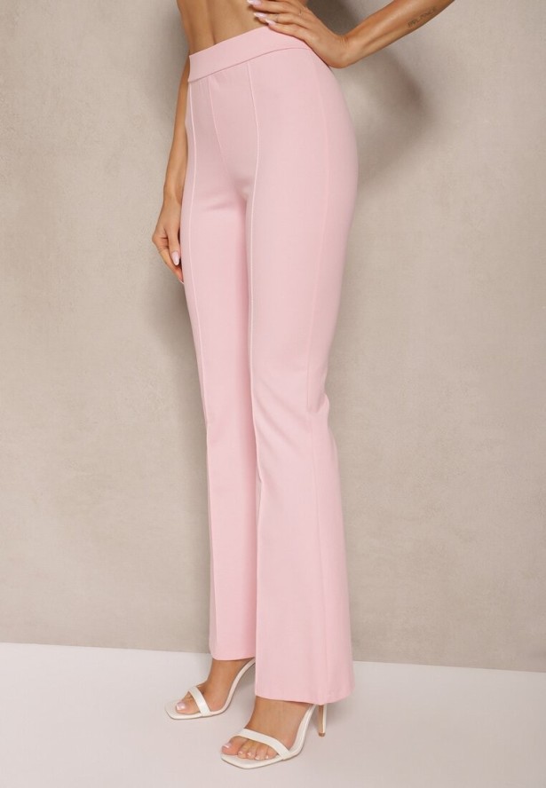Różowy Komplet Top Bandeau z Baskinką i Spodnie o Kroju Flare Vilkio