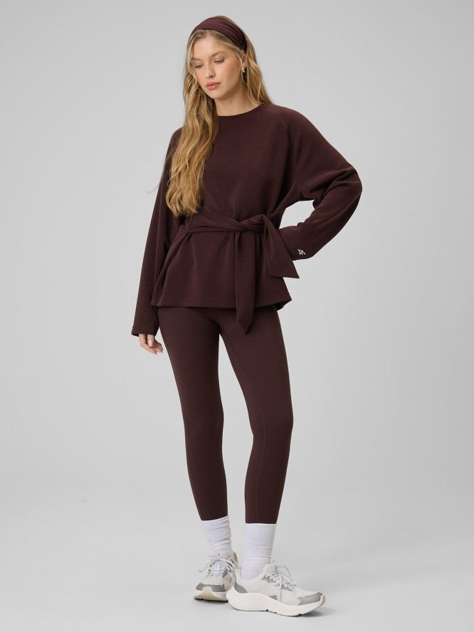 4F Bluza regular z wiązaniem i modalem damska - brązowa L