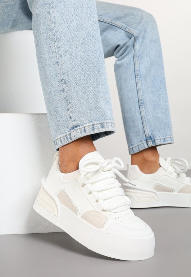 Białe Streetwearowe Sneakersy Trampki na Platformie Danenith