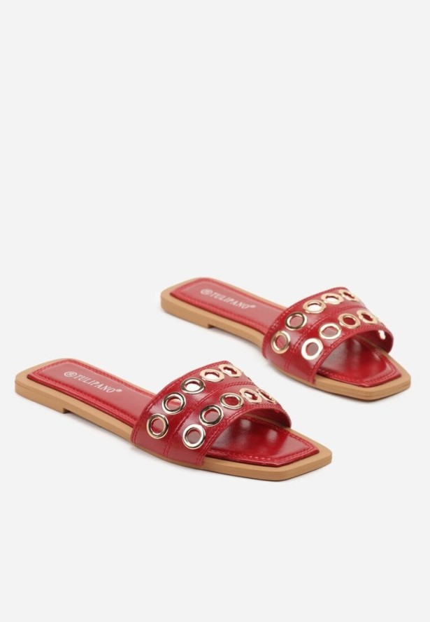 Bordowo-Czerwone Klapki z Metalicznymi Nitami Meralesa