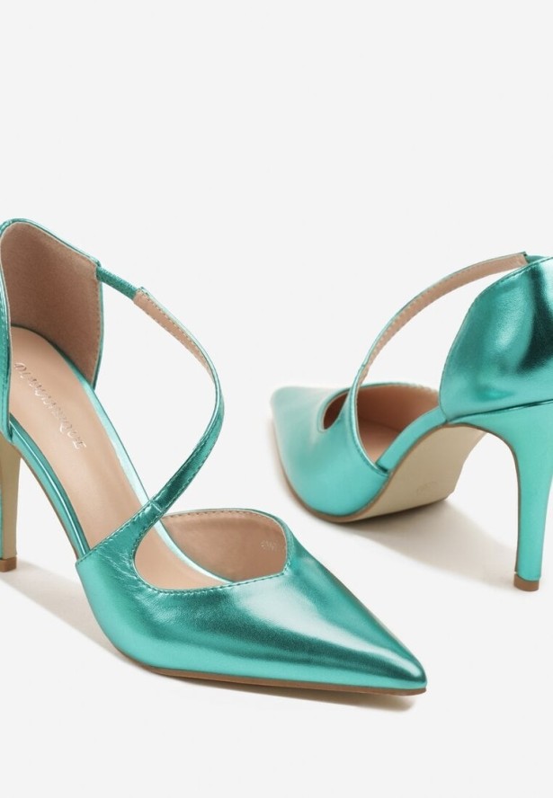 Zielone Szpilki z Geometrycznym Paskiem Nandellis