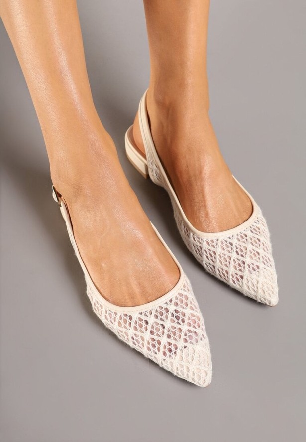 Beżowe Ażurowe Sandały ze Szpiczastym Noskiem i Odkrytą Piętą Elaneon