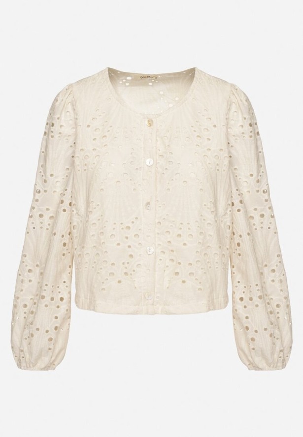 Beżowa Haftowana Koszula z Bawełny Fonarose