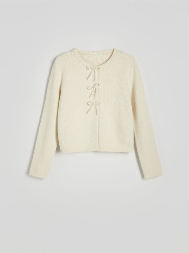 Kardigan z kokardami - kremowy