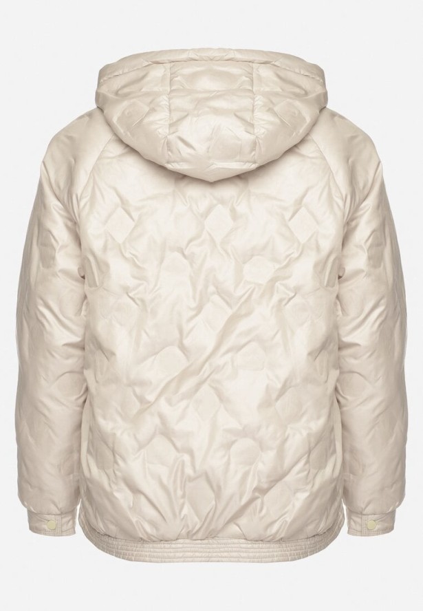 Beżowa Kurtka Pikowana z Kapturem i Kieszeniami o Pudełkowym Kroju Eravinna