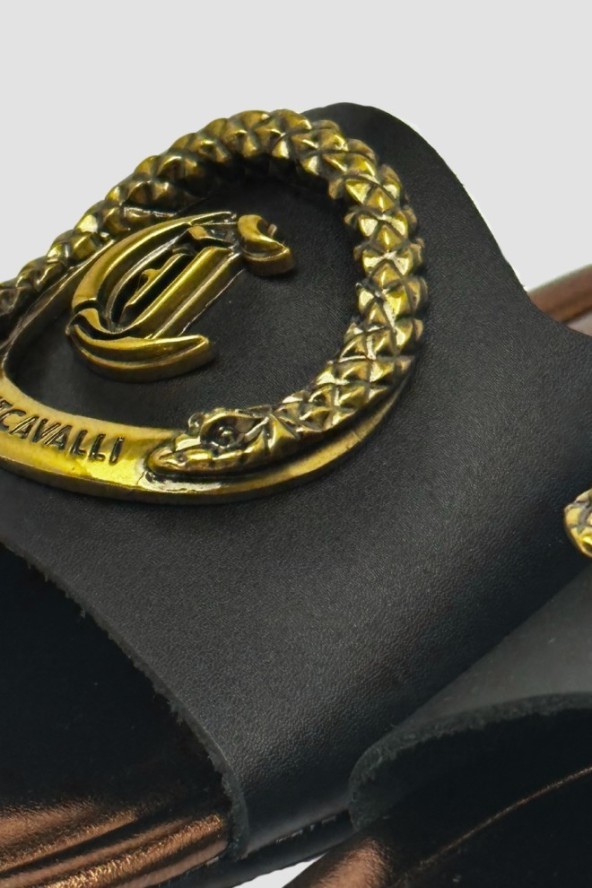 JUST CAVALLI Czarne damskie klapki Fondo Elisie Ciabatta, Rozmiar 37