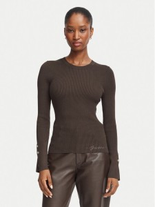 Guess Bluzka W6YR09 Z0948 Brązowy ciemny Slim Fit