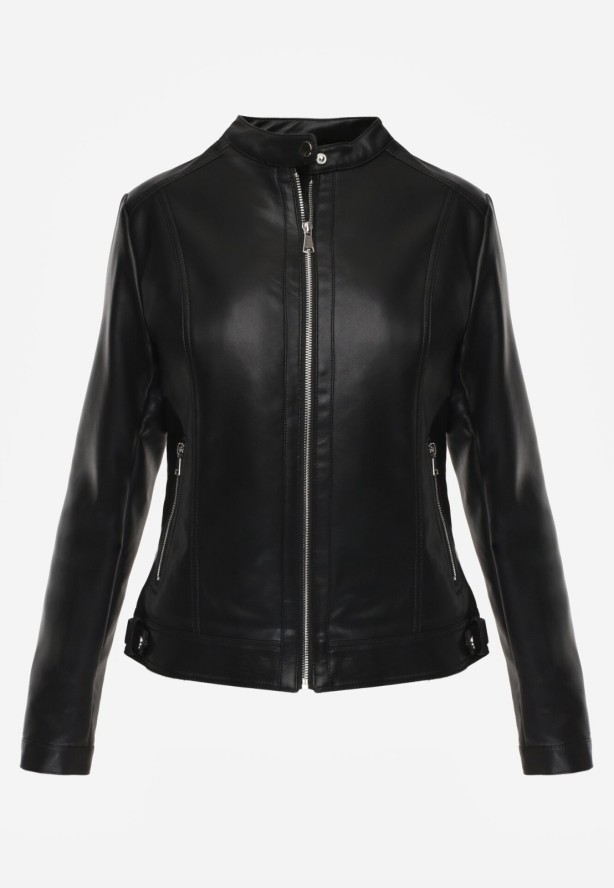 Czarna Klasyczna Kurtka Ramoneska o Taliowantym Kroju Anlea