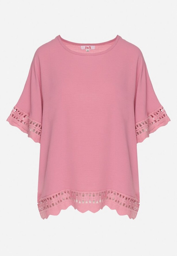 Różowa Bluzka z Ażurowymi Wstawkami Vozenia