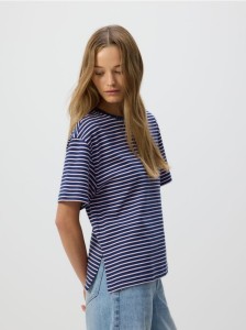 Bawełniany t-shirt w paski - granatowy