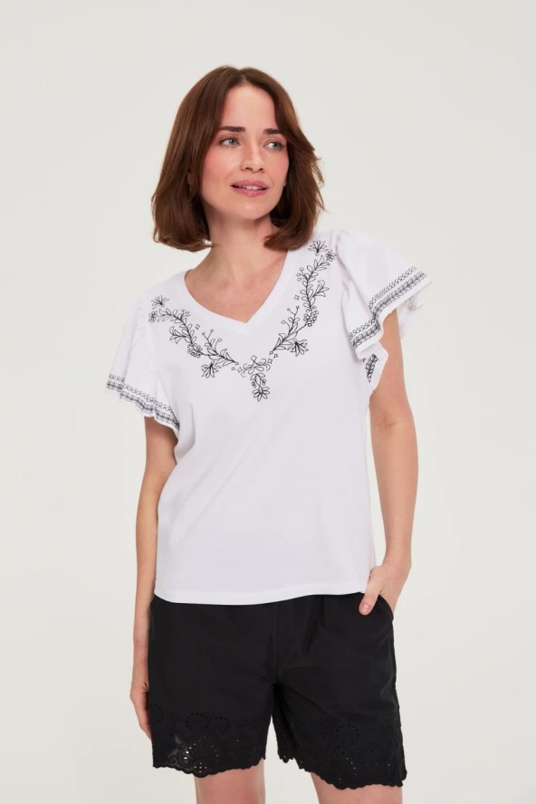 Bawełniana bluzka z nadrukiem biała