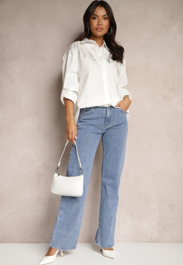 Biała Bawełniana Koszula z Cekinami Donithiel