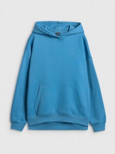 4F Bluza dresowa loose z kapturem damska - niebieska S