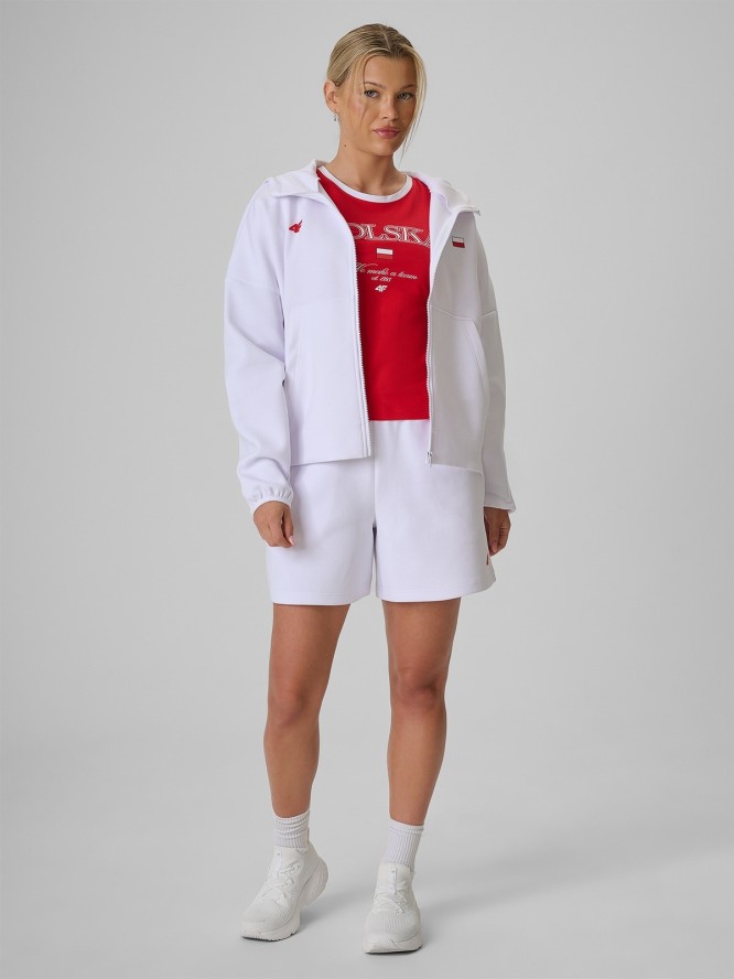 4F Bluza kibica regular z kapturem damska - biała M